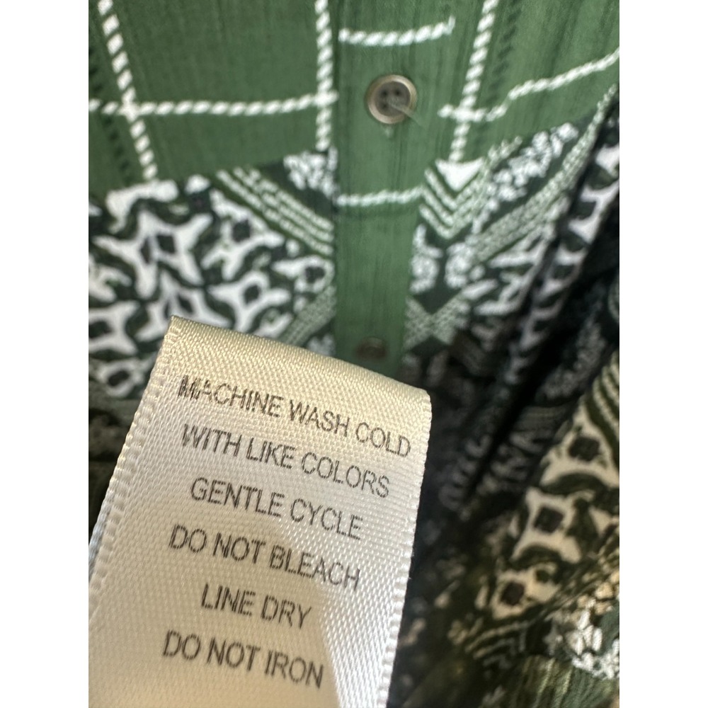 Trueself Mixed Print Plaid Floral Button Tunic Top Green Roll Tab Shirt Size 3X - Picture 10 of 12